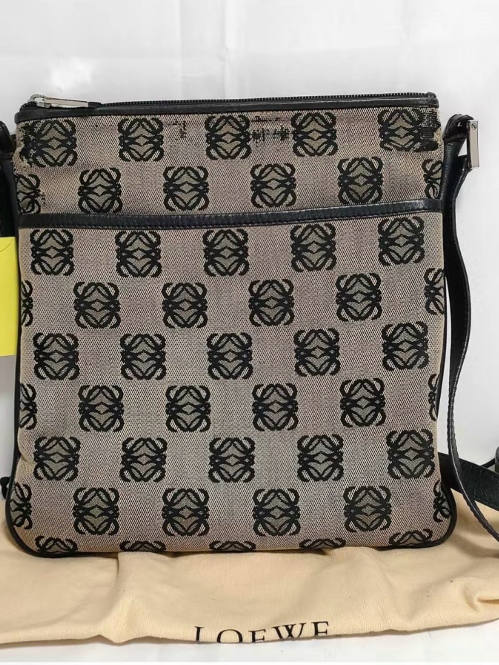 SALE!! Loewe Canvas Crossbody with Black Anagram Print and Leather Trim